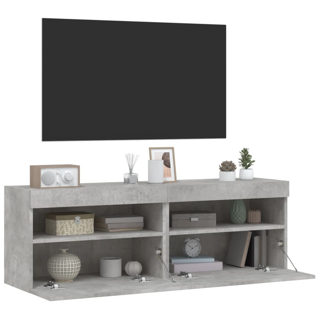 vidaXL TV Wall Cabinets with LED Lights 2 pcs Concrete Grey 60x30x40 cm