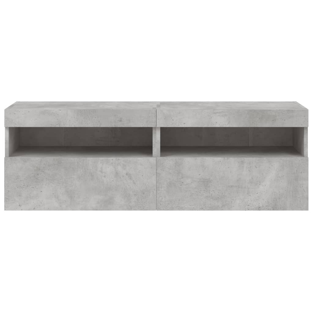 vidaXL TV Wall Cabinets with LED Lights 2 pcs Concrete Grey 60x30x40 cm