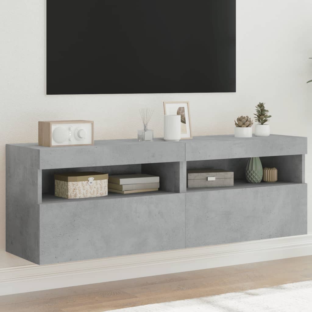 vidaXL TV Wall Cabinets with LED Lights 2 pcs Concrete Grey 60x30x40 cm