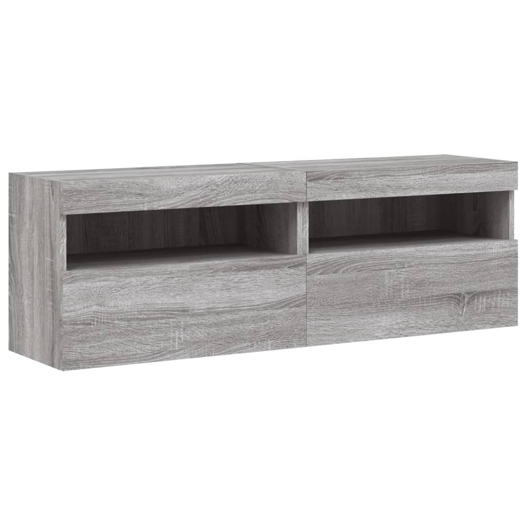 vidaXL TV Wall Cabinets with LED Lights 2 pcs Grey Sonoma 60x30x40 cm