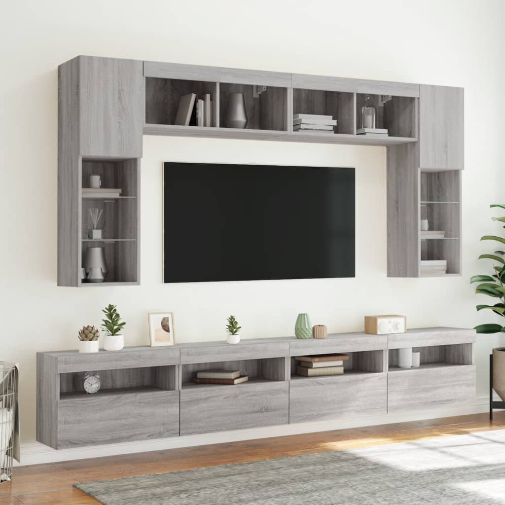 vidaXL TV Wall Cabinets with LED Lights 2 pcs Grey Sonoma 60x30x40 cm