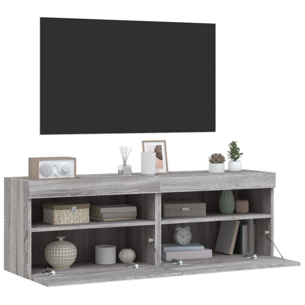 vidaXL TV Wall Cabinets with LED Lights 2 pcs Grey Sonoma 60x30x40 cm