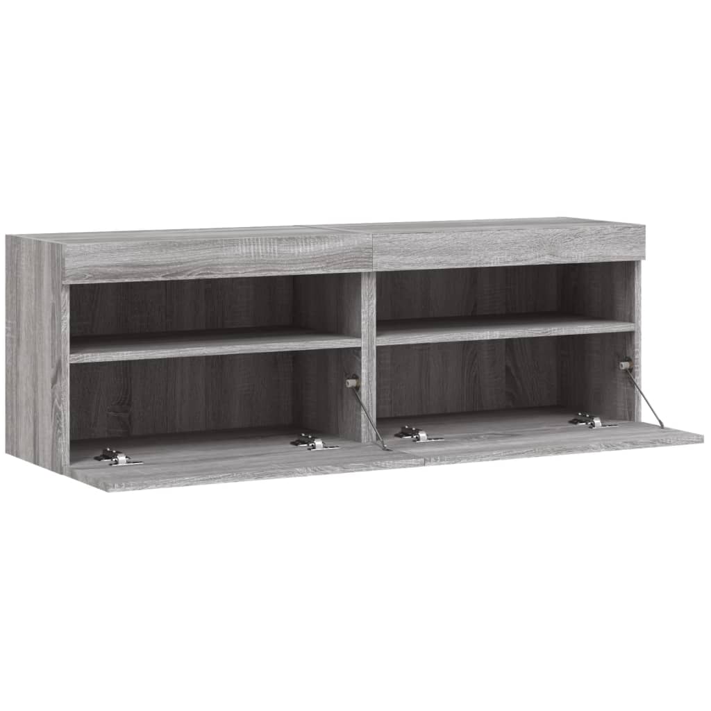 vidaXL TV Wall Cabinets with LED Lights 2 pcs Grey Sonoma 60x30x40 cm