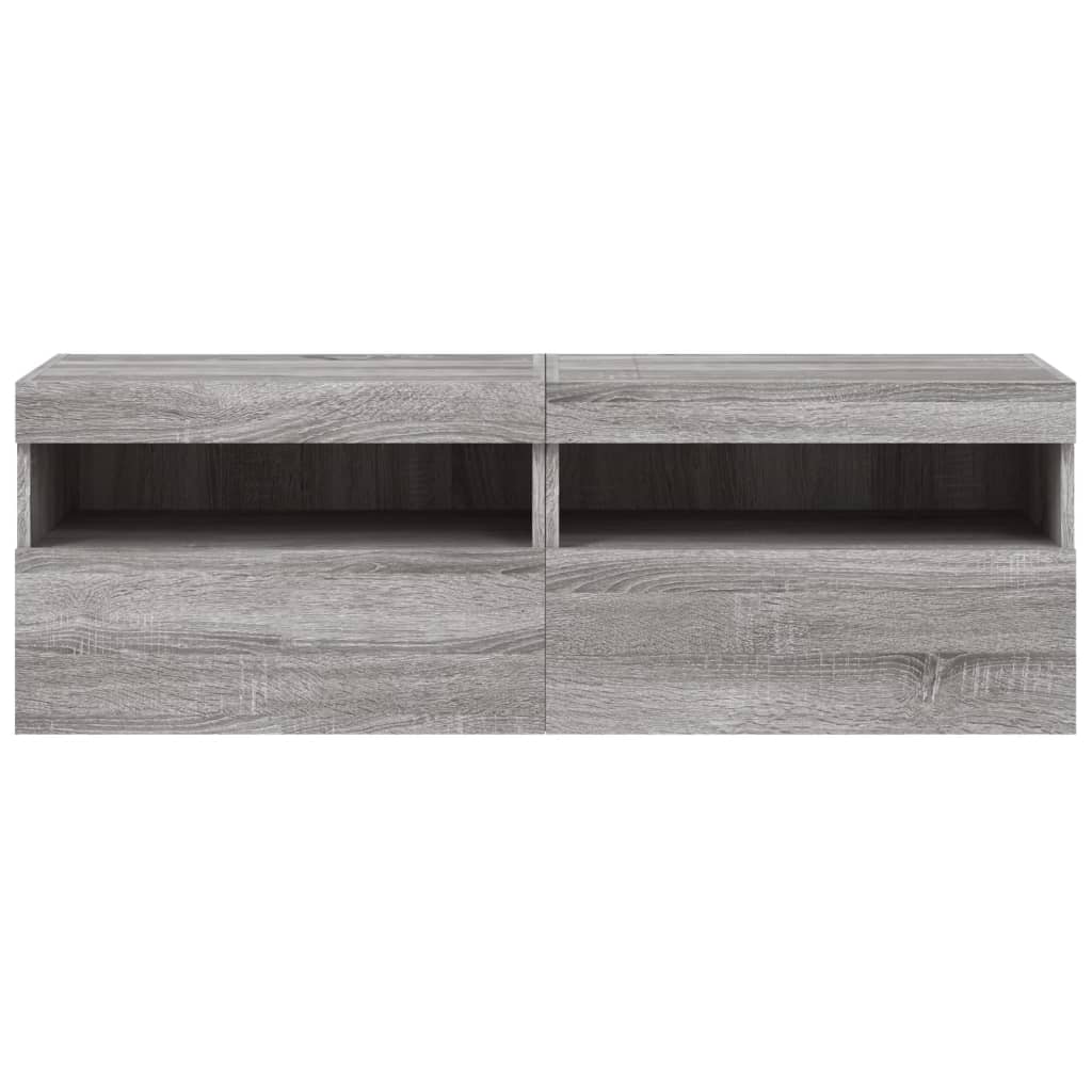 vidaXL TV Wall Cabinets with LED Lights 2 pcs Grey Sonoma 60x30x40 cm