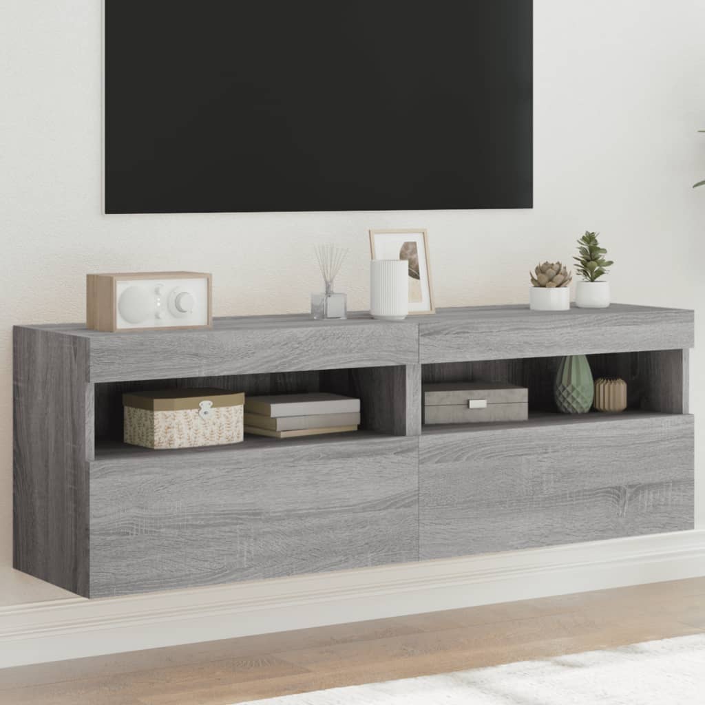 vidaXL TV Wall Cabinets with LED Lights 2 pcs Grey Sonoma 60x30x40 cm