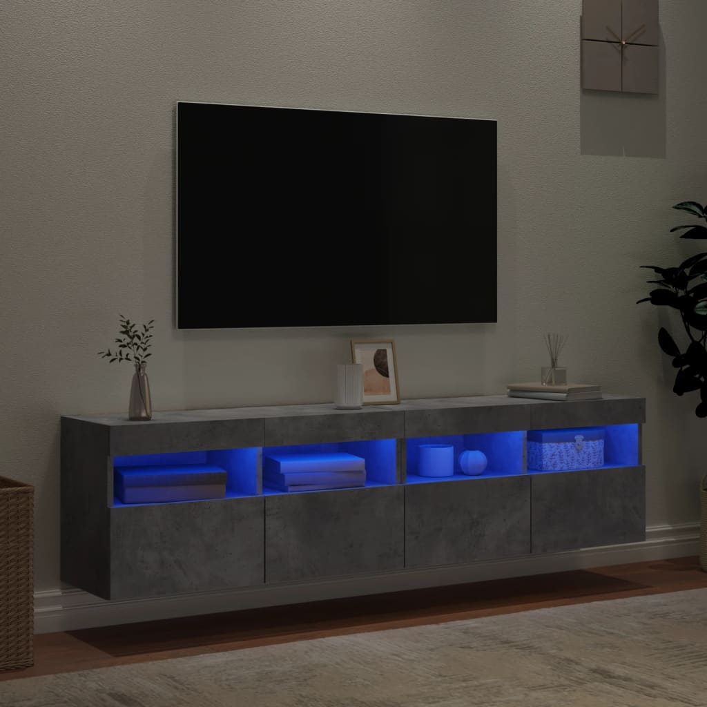 vidaXL TV Wall Cabinets with LED Lights 2 pcs Concrete Grey 80x30x40 cm