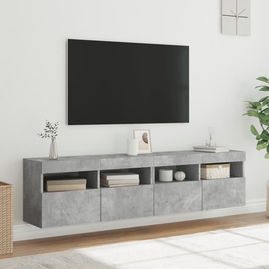 vidaXL TV Wall Cabinets with LED Lights 2 pcs Concrete Grey 80x30x40 cm