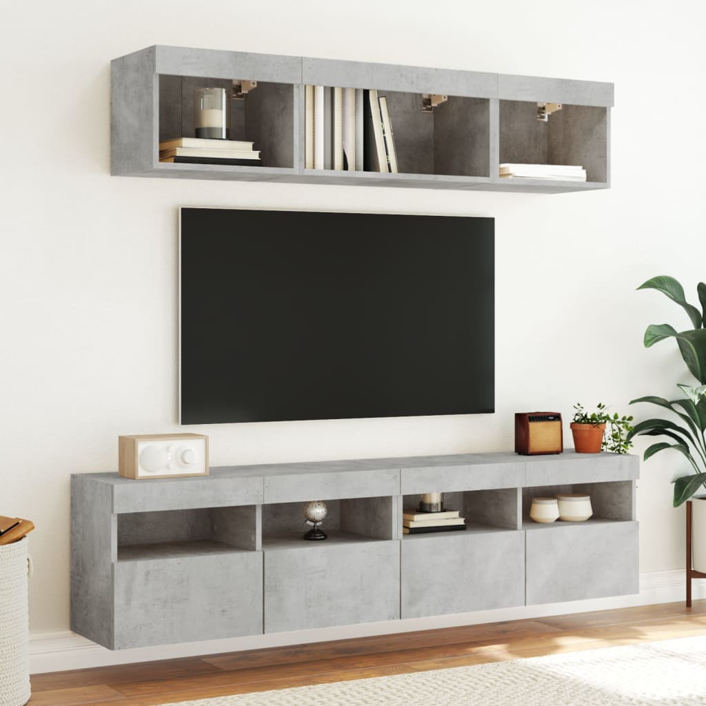 vidaXL TV Wall Cabinets with LED Lights 2 pcs Concrete Grey 80x30x40 cm