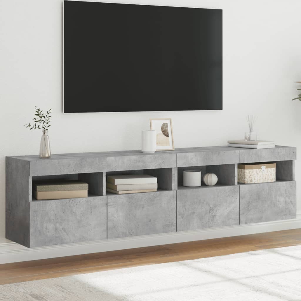 vidaXL TV Wall Cabinets with LED Lights 2 pcs Concrete Grey 80x30x40 cm