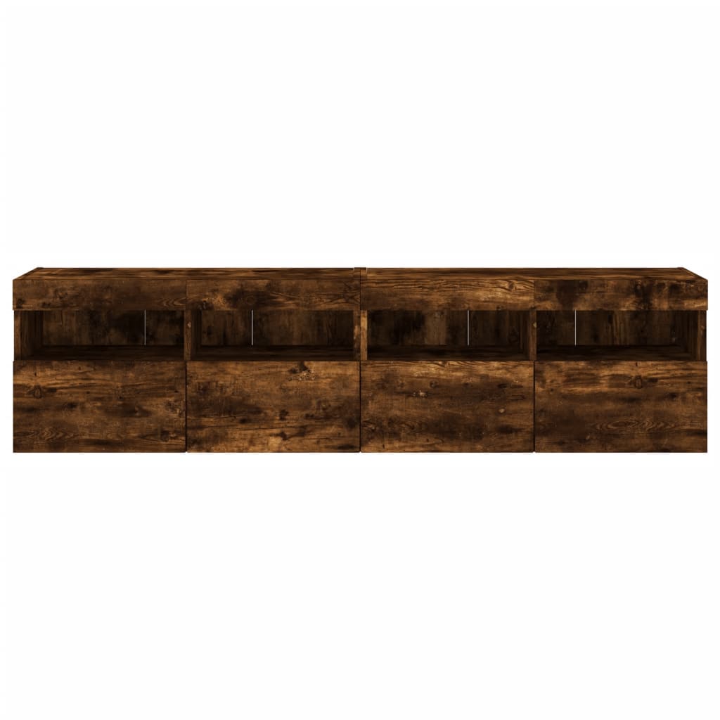 TV Wall Cabinets with LED Lights 2 pcs Smoked Oak 80x30x40 cm