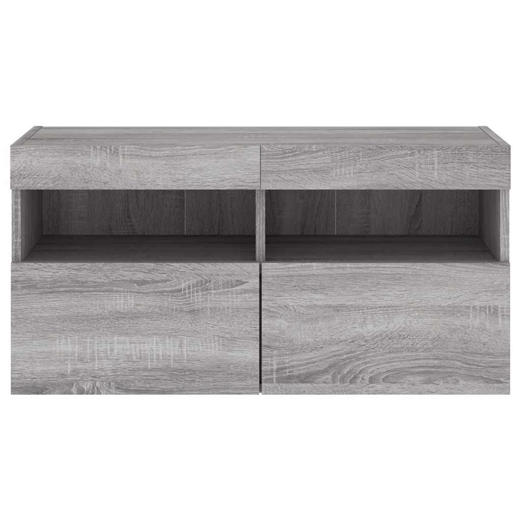 TV Wall Cabinet with LED Lights Grey Sonoma 80x30x40 cm