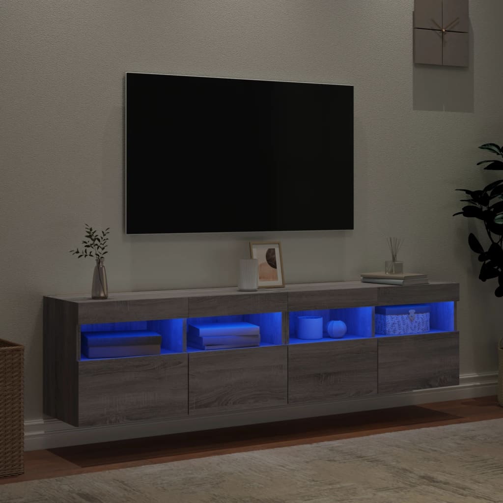 TV Wall Cabinets with LED Lights 2 pcs Grey Sonoma 80x30x40 cm