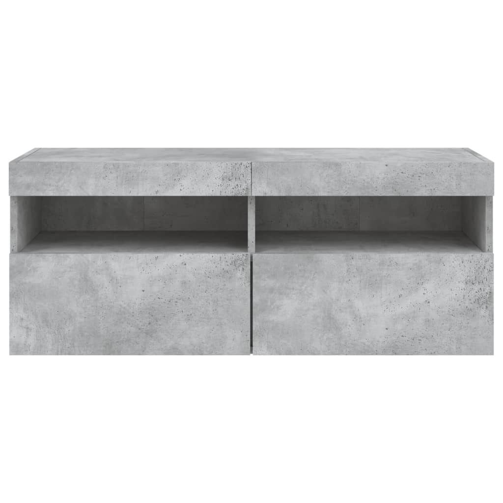 TV Wall Cabinet with LED Lights Concrete Grey 100x30x40 cm