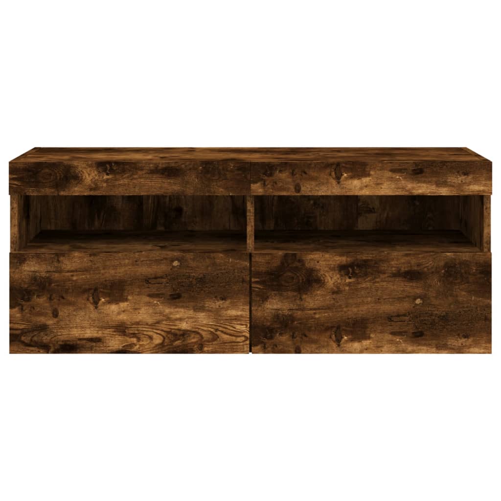 TV Wall Cabinet with LED Lights Smoked Oak 100x30x40 cm