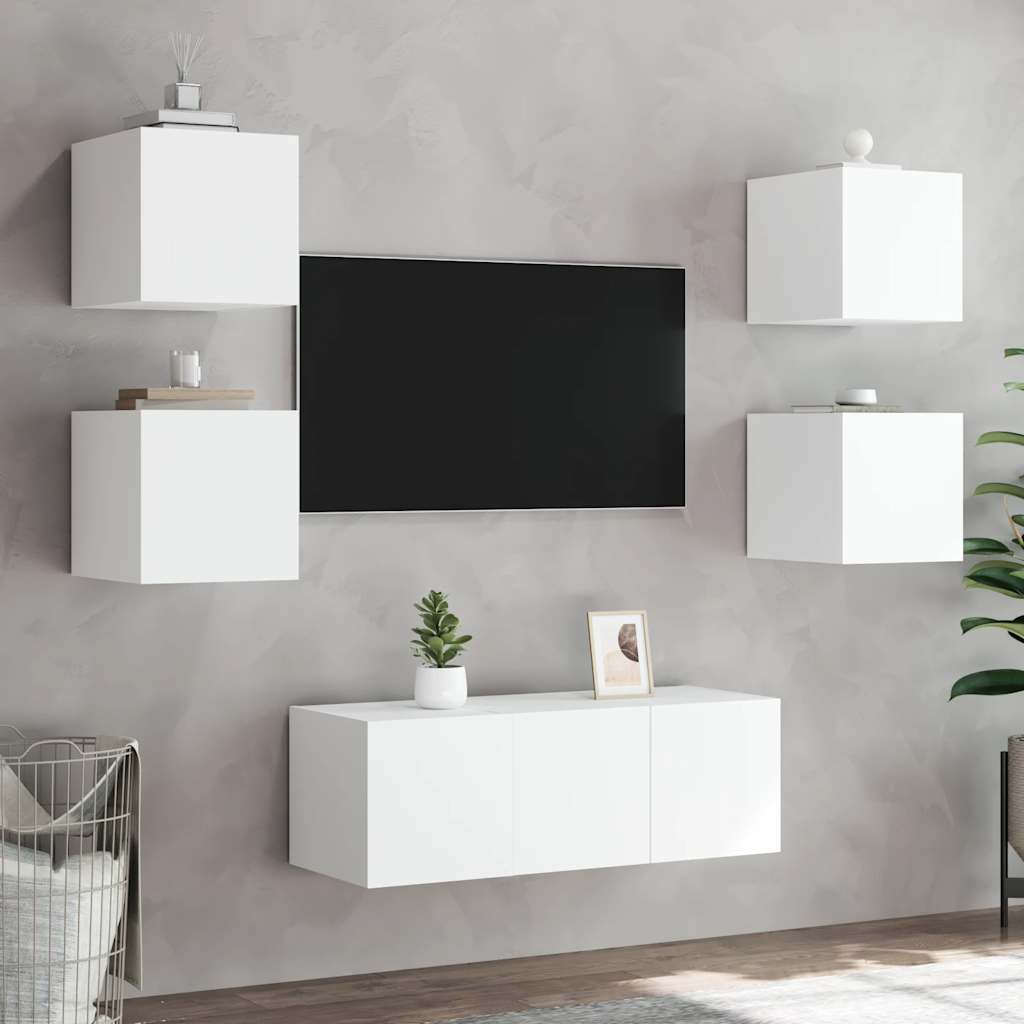 TV Wall Cabinet with LED Lights White 30,5x35x30 cm