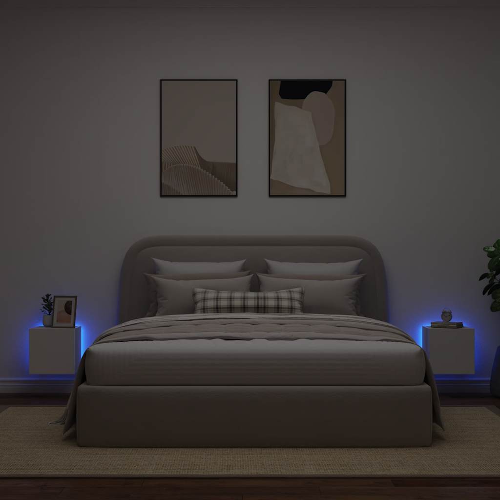 TV Wall Cabinets with LED Lights 2 pcs White 30,5x35x30 cm