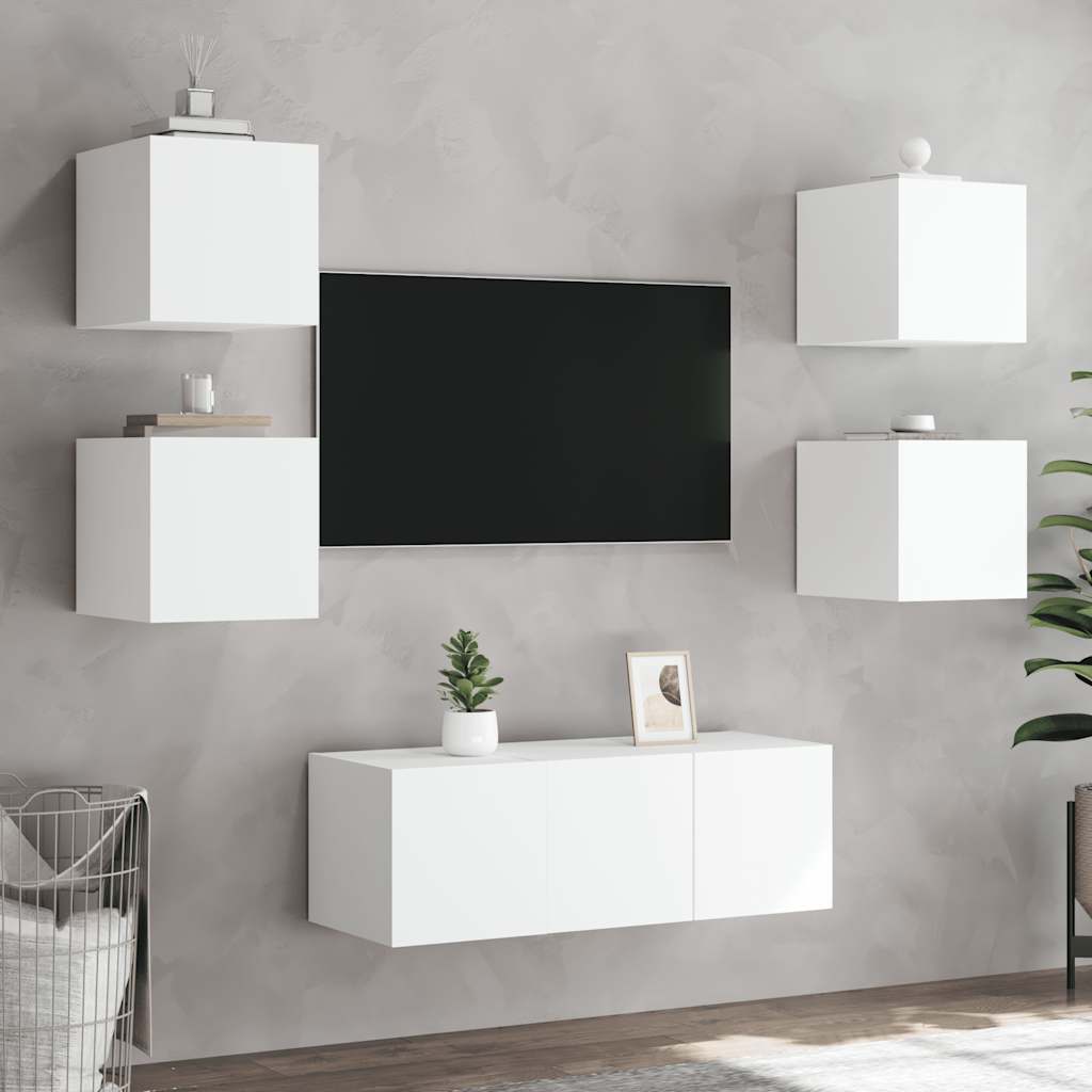 TV Wall Cabinets with LED Lights 2 pcs White 30,5x35x30 cm