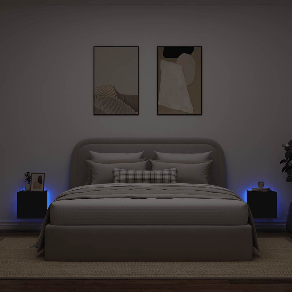 TV Wall Cabinets with LED Lights 2 pcs Black 30,5x35x30 cm