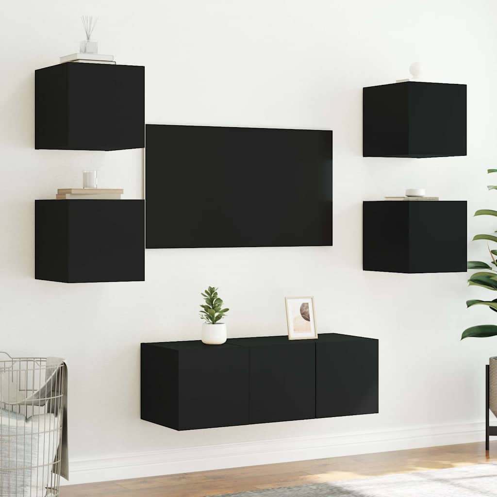 TV Wall Cabinets with LED Lights 2 pcs Black 30,5x35x30 cm