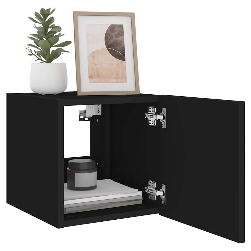 TV Wall Cabinets with LED Lights 2 pcs Black 30,5x35x30 cm
