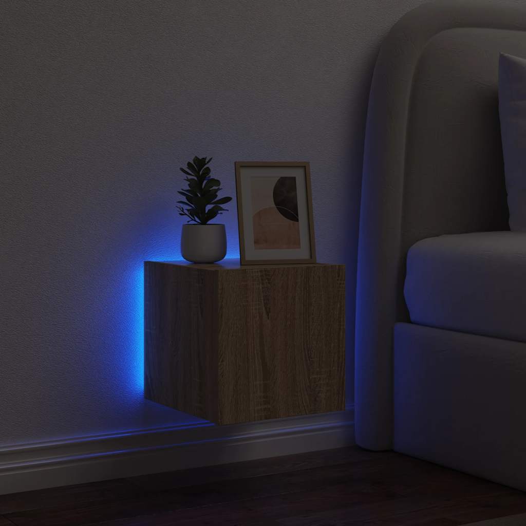 TV Wall Cabinet with LED Lights Sonoma Oak 30,5x35x30 cm