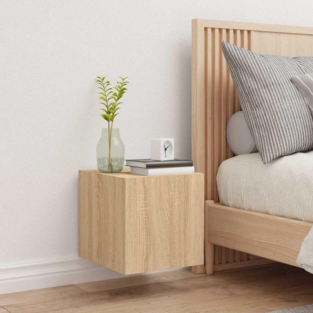 TV Wall Cabinet with LED Lights Sonoma Oak 30,5x35x30 cm