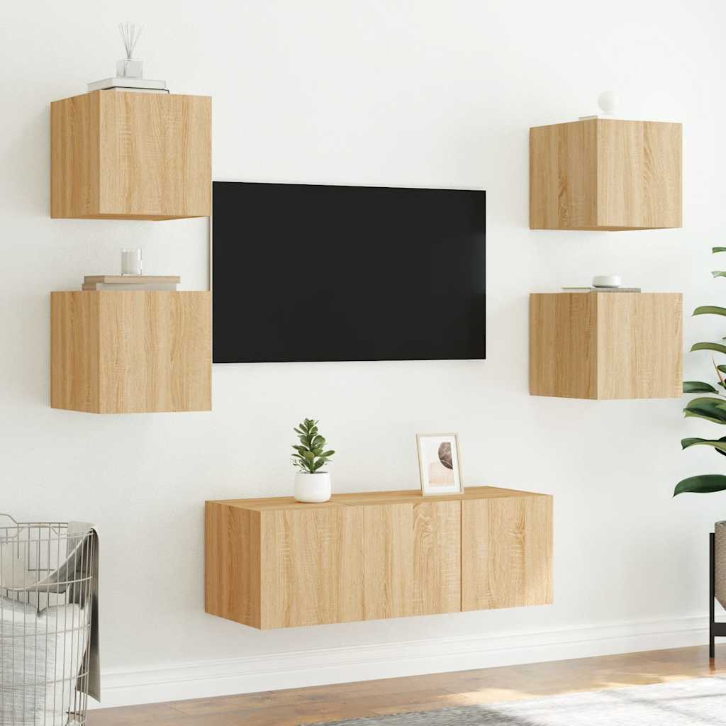 TV Wall Cabinet with LED Lights Sonoma Oak 30,5x35x30 cm