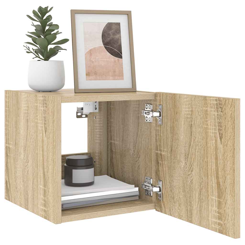 TV Wall Cabinet with LED Lights Sonoma Oak 30,5x35x30 cm