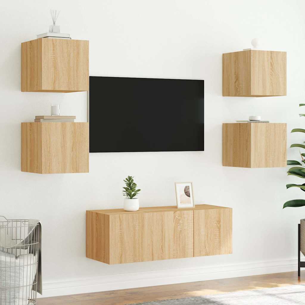 TV Wall Cabinets with LED Lights 2 pcs Sonoma Oak 30,5x35x30 cm