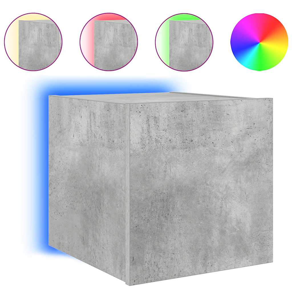 TV Wall Cabinet with LED Lights Concrete Grey 30,5x35x30 cm