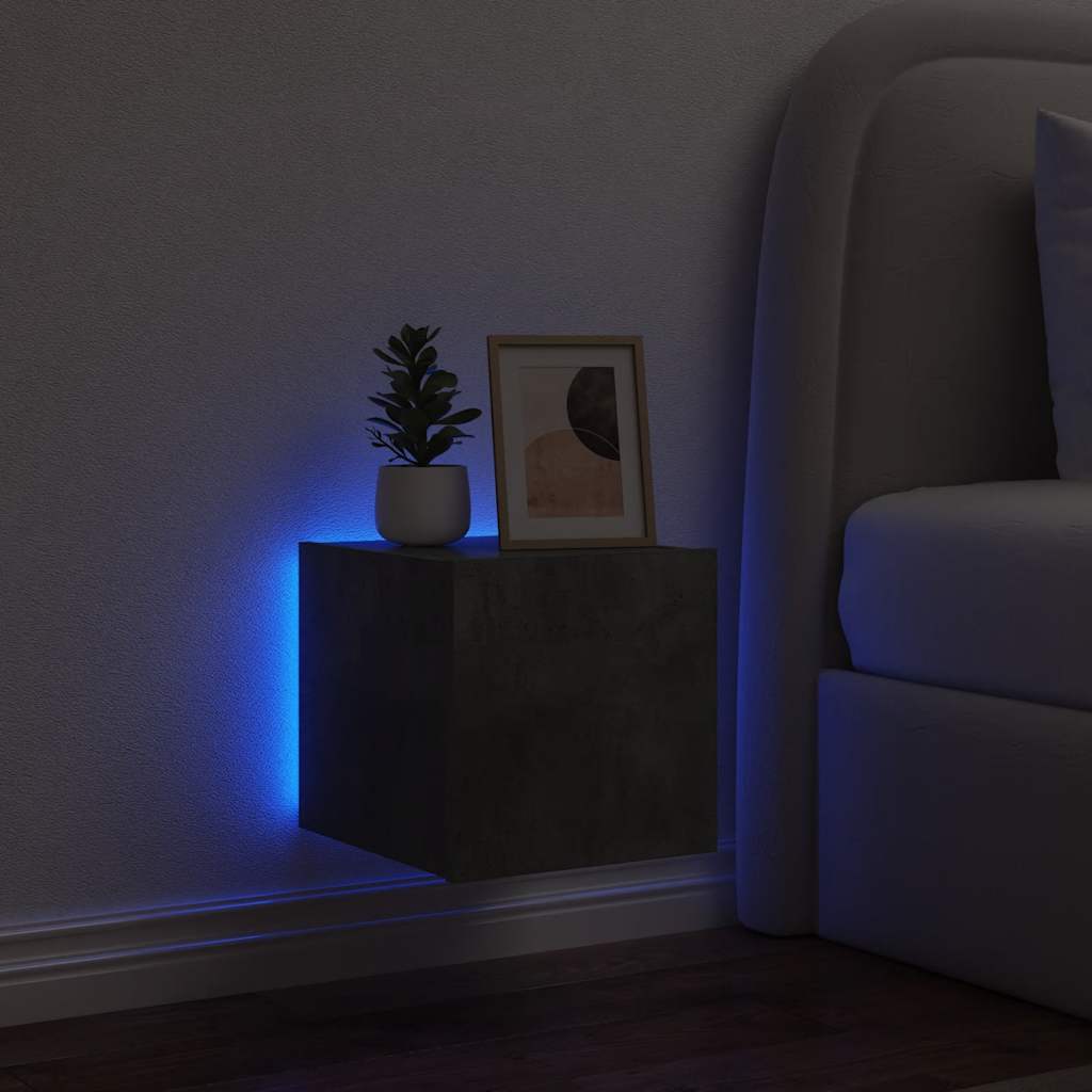 TV Wall Cabinet with LED Lights Concrete Grey 30,5x35x30 cm