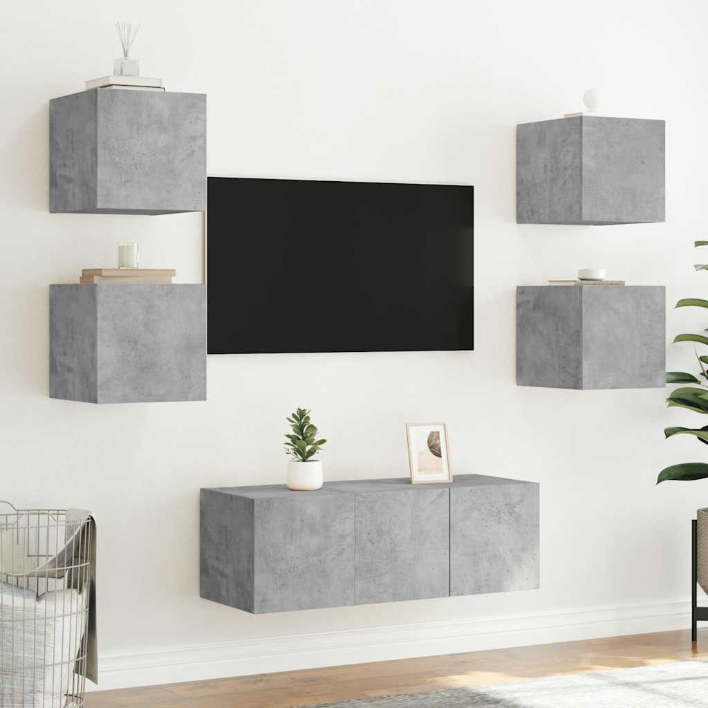 TV Wall Cabinet with LED Lights Concrete Grey 30,5x35x30 cm