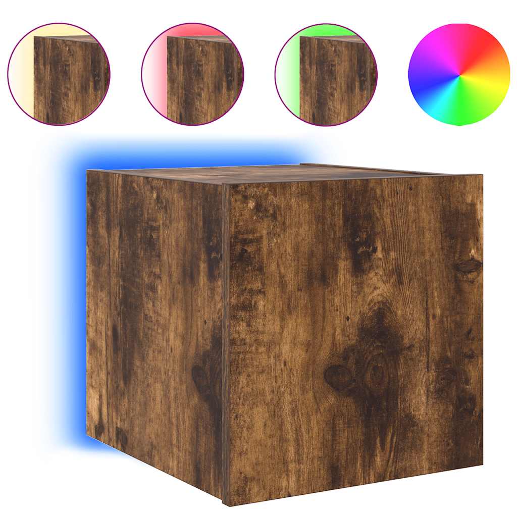 TV Wall Cabinet with LED Lights Smoked Oak 30,5x35x30 cm