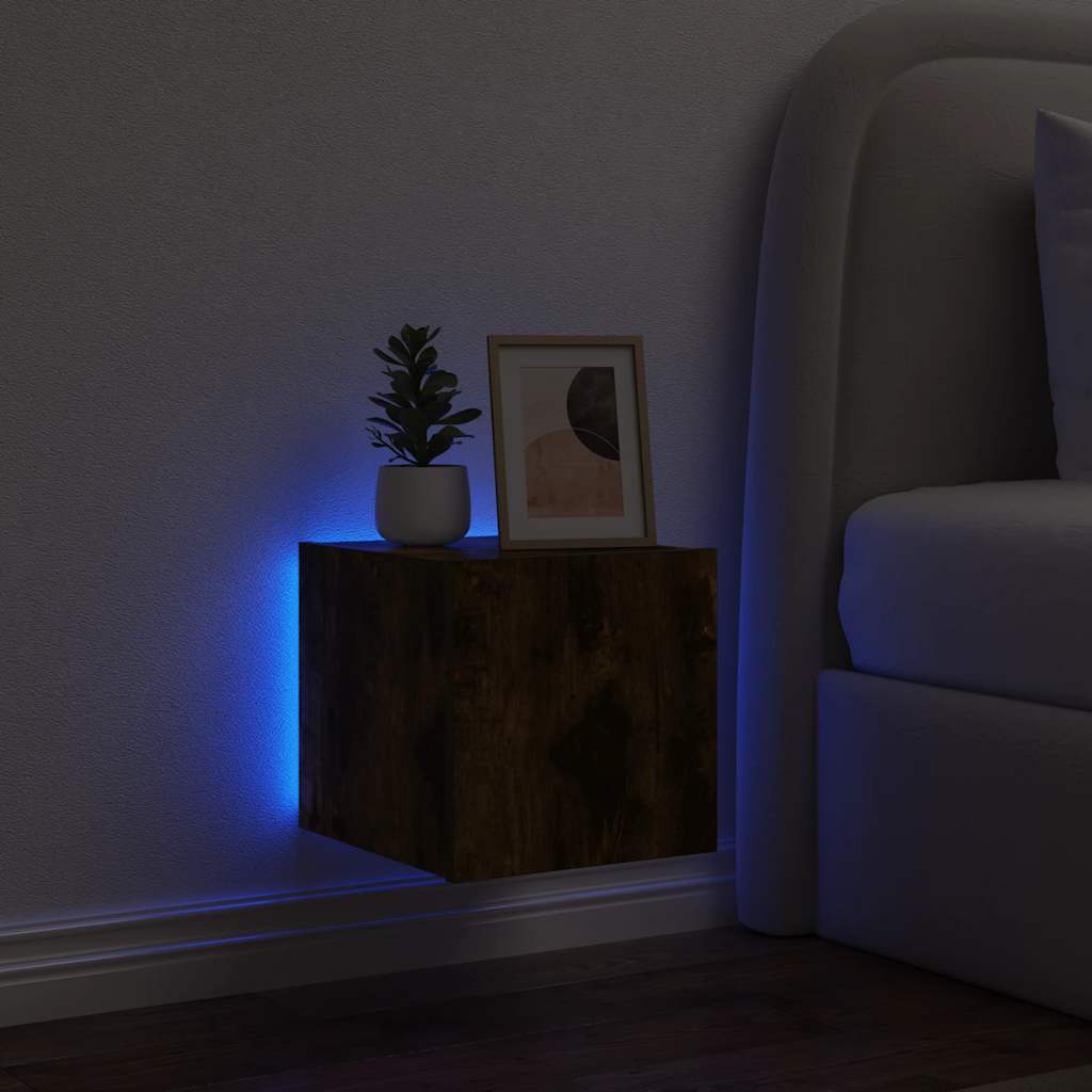 TV Wall Cabinet with LED Lights Smoked Oak 30,5x35x30 cm