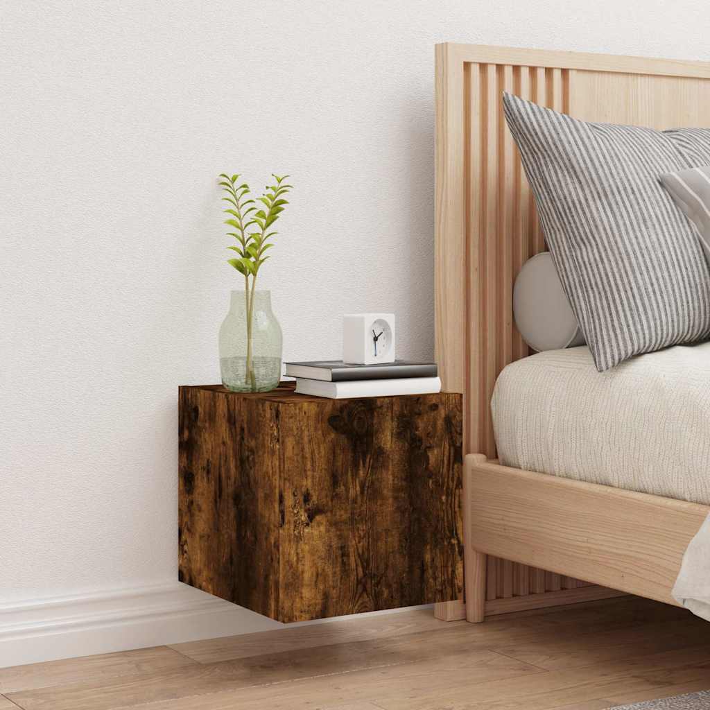 TV Wall Cabinet with LED Lights Smoked Oak 30,5x35x30 cm
