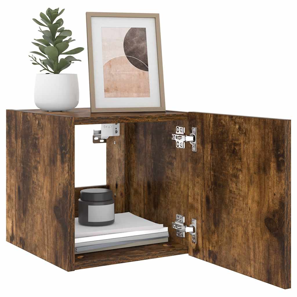 TV Wall Cabinet with LED Lights Smoked Oak 30,5x35x30 cm