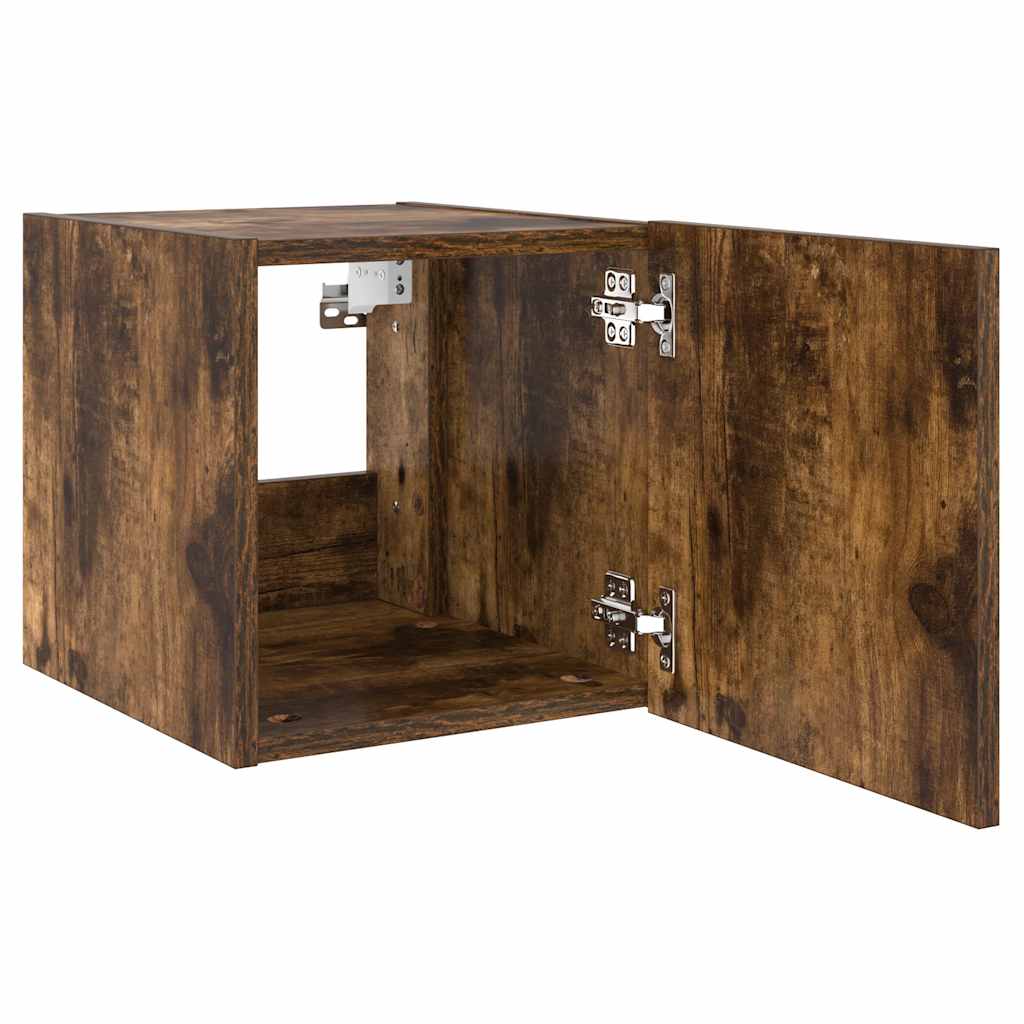 TV Wall Cabinet with LED Lights Smoked Oak 30,5x35x30 cm