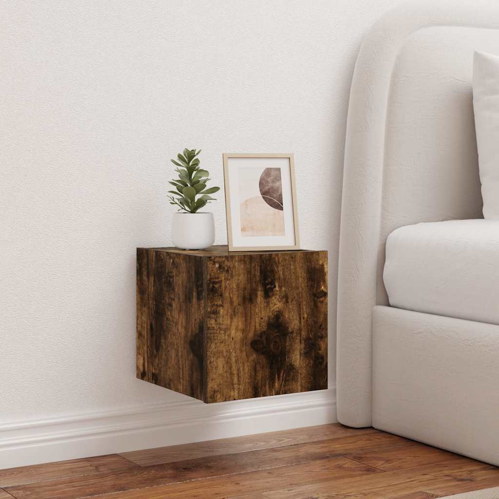 TV Wall Cabinet with LED Lights Smoked Oak 30,5x35x30 cm