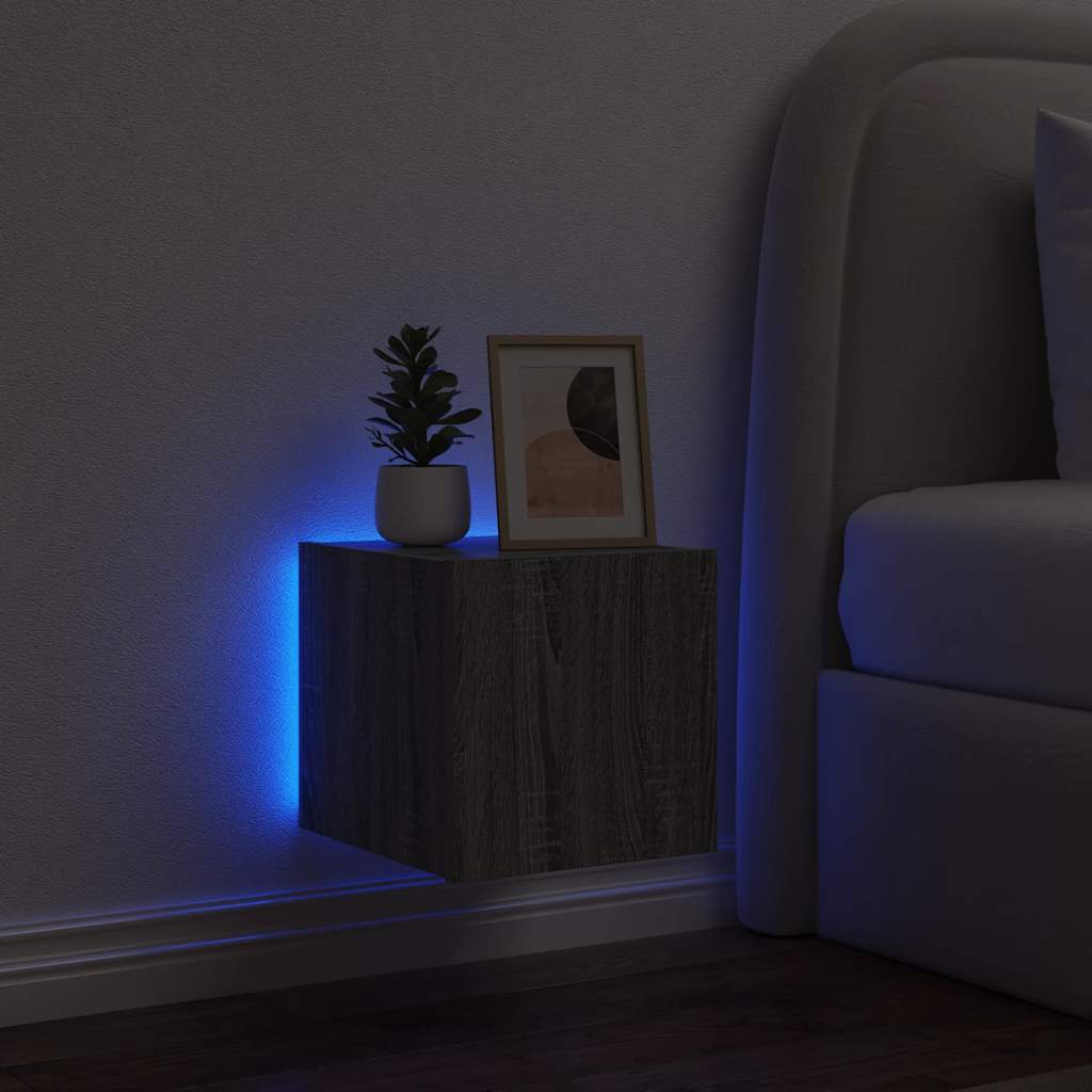 TV Wall Cabinet with LED Lights Grey Sonoma 30,5x35x30 cm
