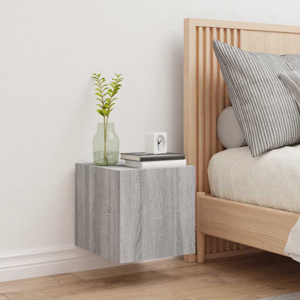 TV Wall Cabinet with LED Lights Grey Sonoma 30,5x35x30 cm