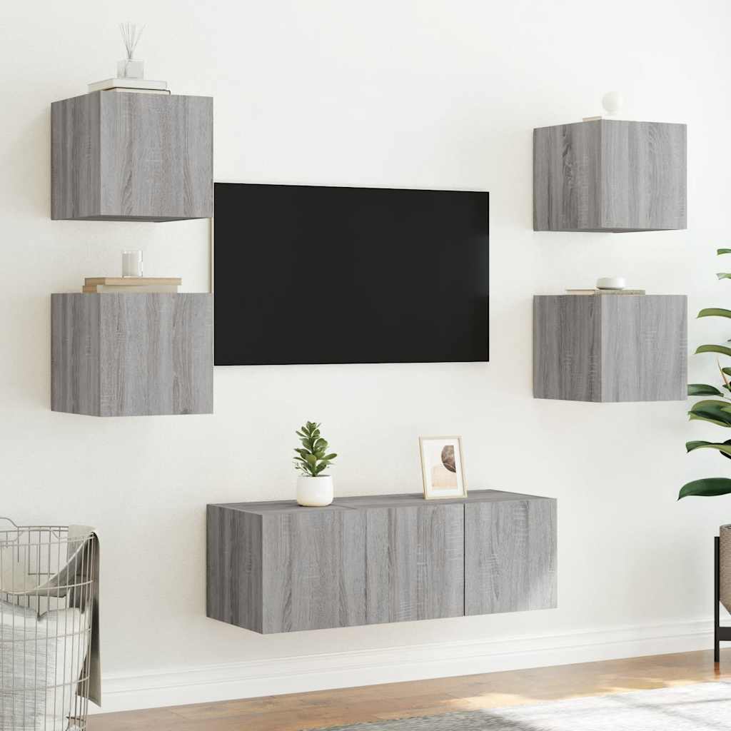 TV Wall Cabinet with LED Lights Grey Sonoma 30,5x35x30 cm
