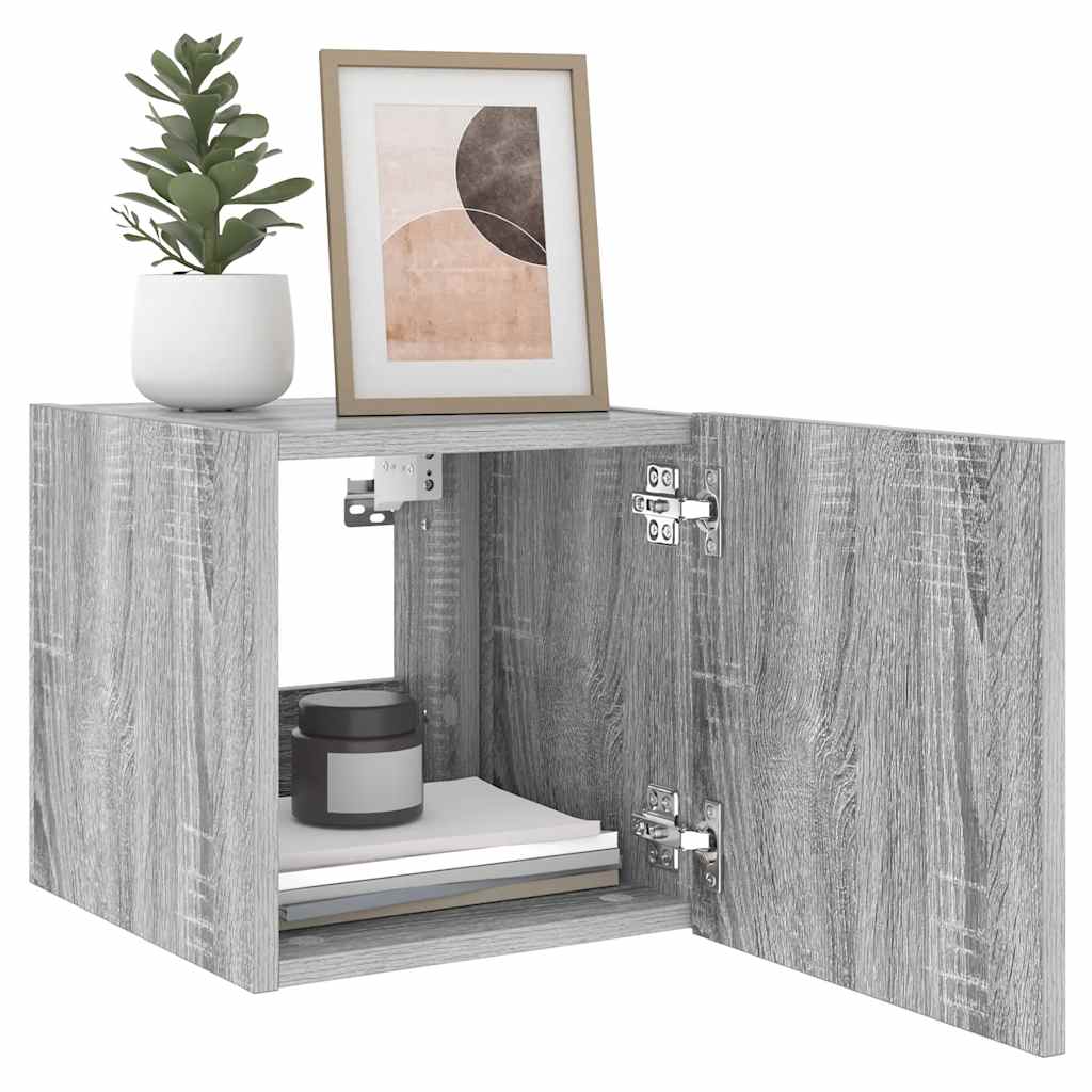 TV Wall Cabinet with LED Lights Grey Sonoma 30,5x35x30 cm