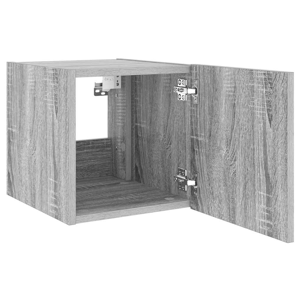 TV Wall Cabinet with LED Lights Grey Sonoma 30,5x35x30 cm
