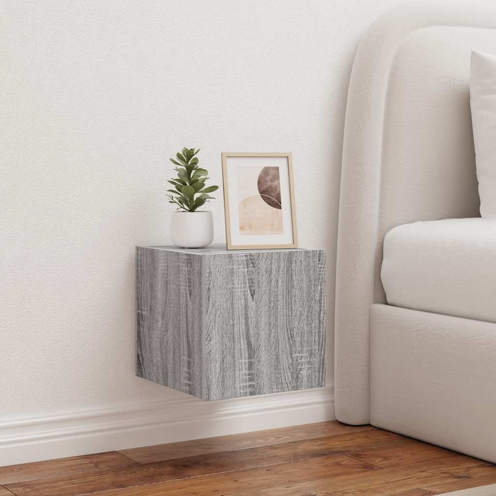 TV Wall Cabinet with LED Lights Grey Sonoma 30,5x35x30 cm
