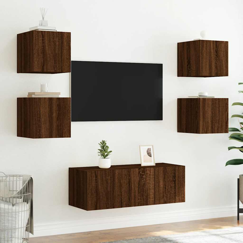 TV Wall Cabinets with LED Lights 2 pcs Brown Oak 30,5x35x30 cm
