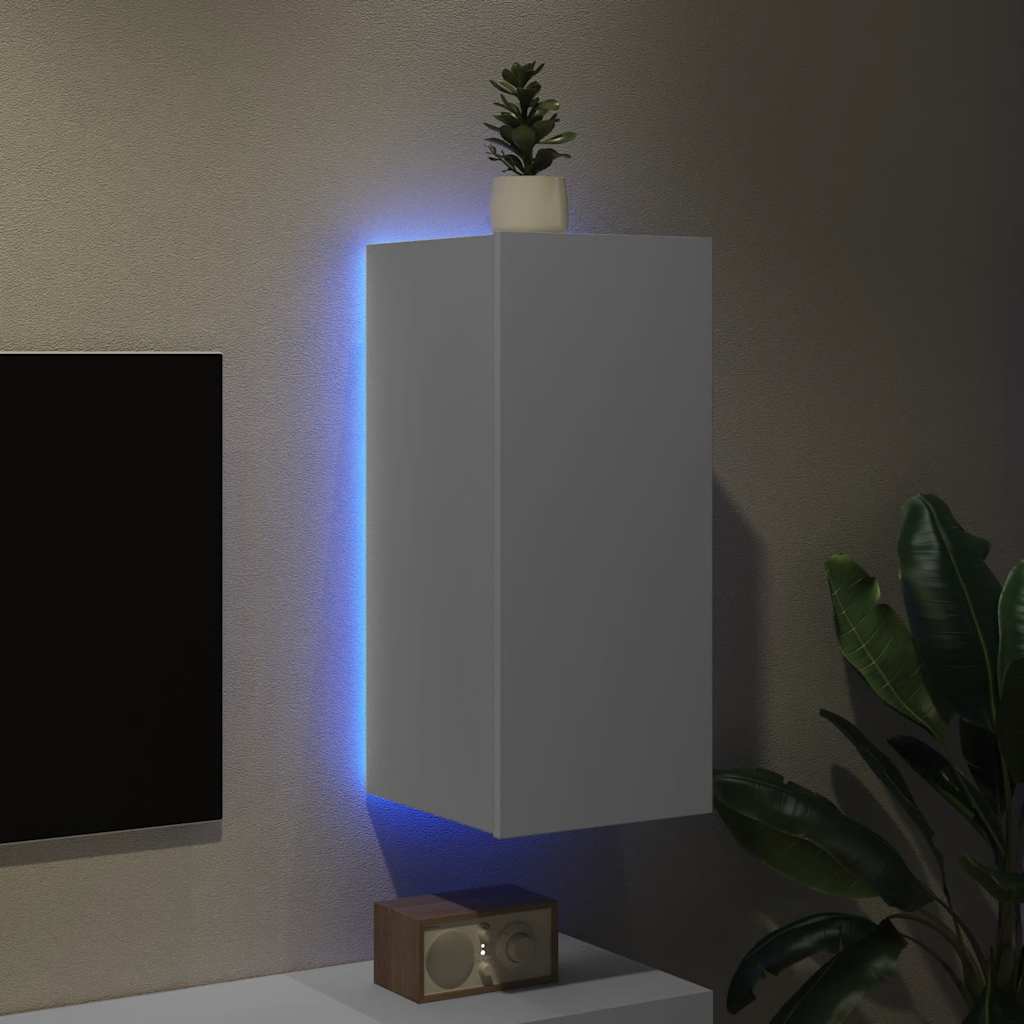TV Wall Cabinet with LED Lights White 30.5x35x70 cm