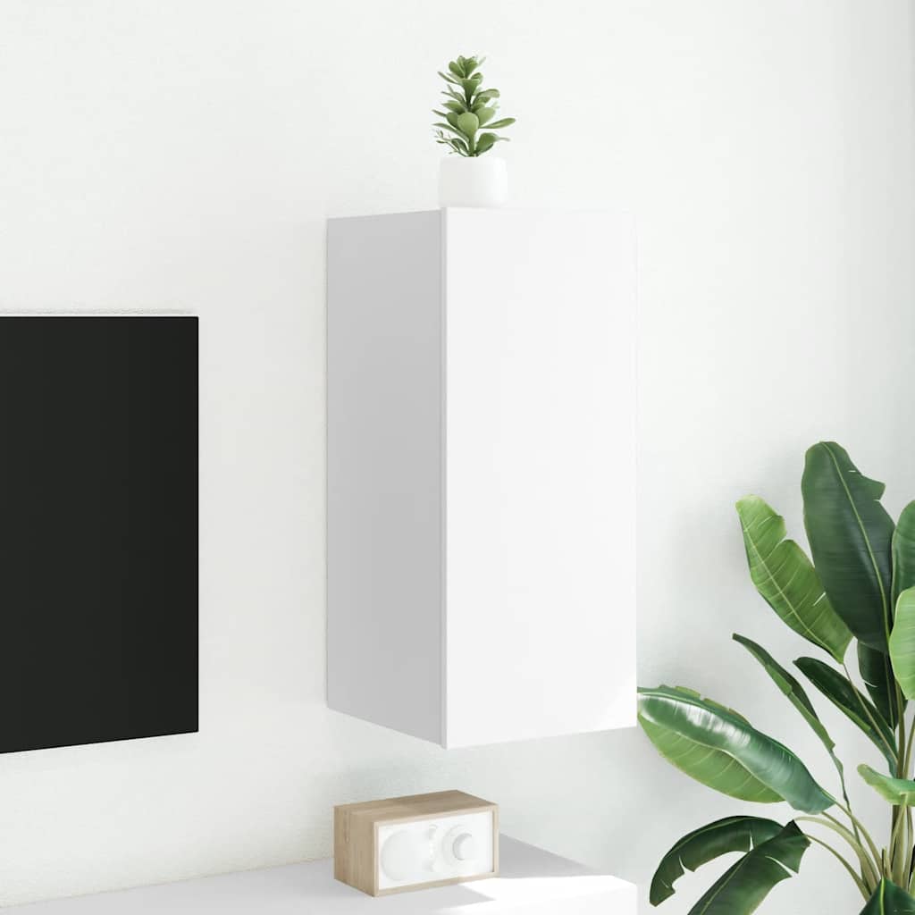 TV Wall Cabinet with LED Lights White 30.5x35x70 cm