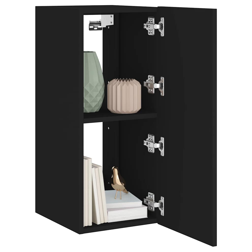 TV Wall Cabinet with LED Lights Black 30.5x35x70 cm