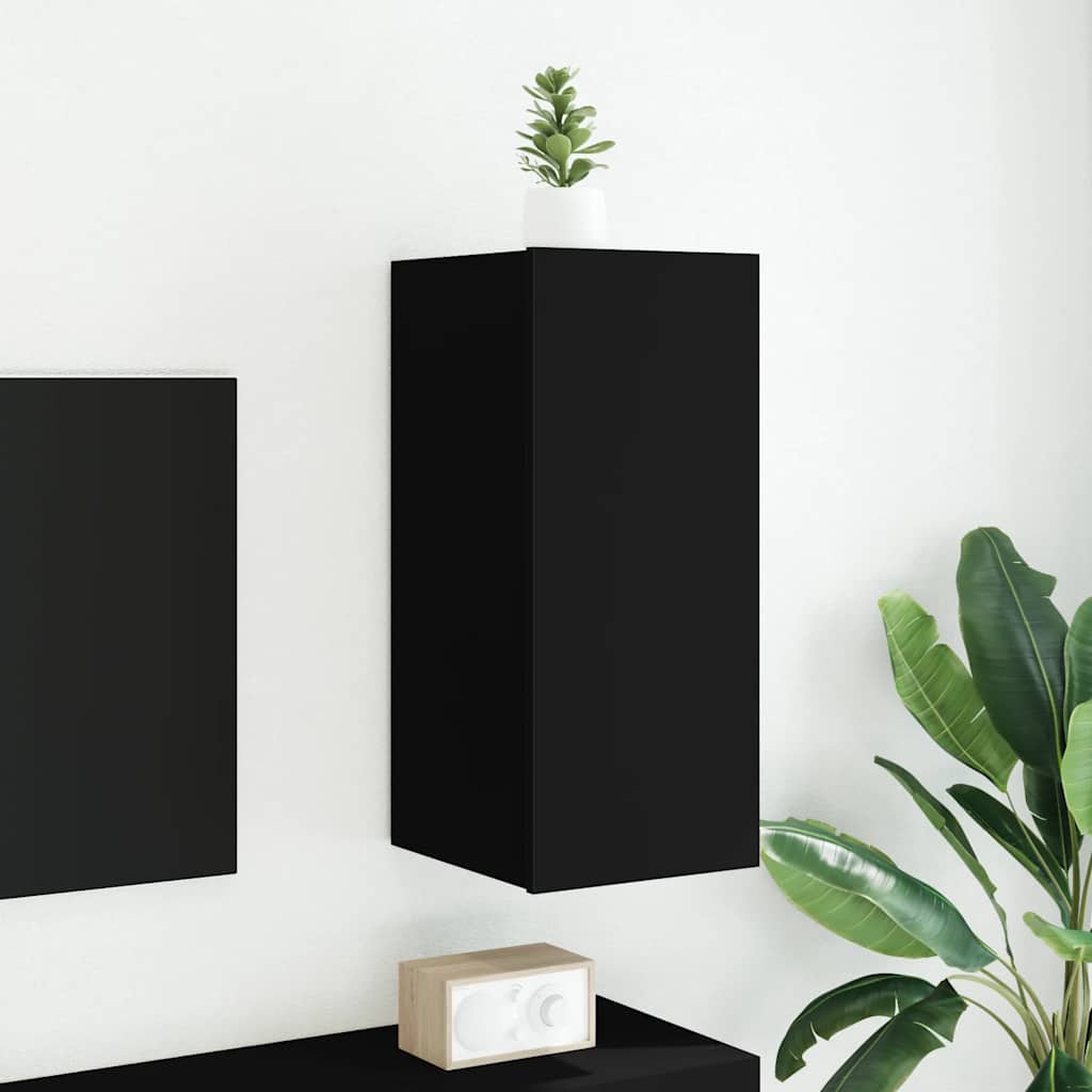 TV Wall Cabinet with LED Lights Black 30.5x35x70 cm
