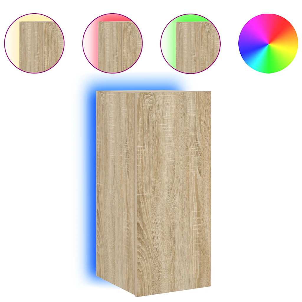 TV Wall Cabinet with LED Lights Sonoma Oak 30.5x35x70 cm